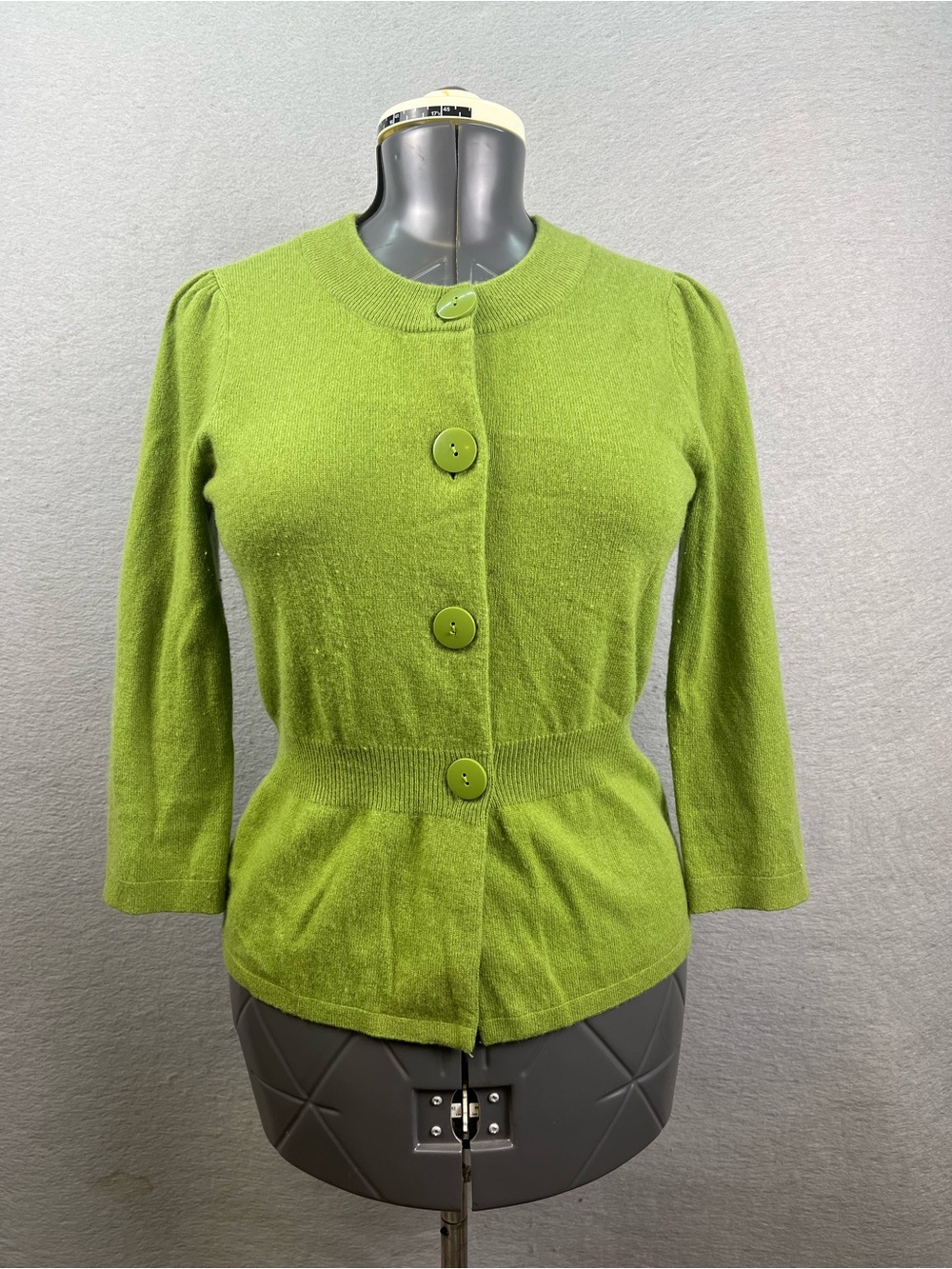 Vintage Ann Taylor 1990's 100% Cashmere Green Button Down Babydoll Sweater